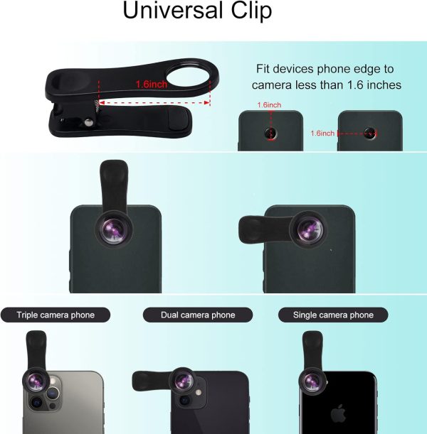 Phone Camera Lens, Godefa 3 in 1 Phone Lens kit-205° Fisheye Lens + Macro Lens + 120° Wide Angle Lens,Clip on Cell Phone Camera Lens Kits Compatible with iPhone,Most Smartphones - Image 6